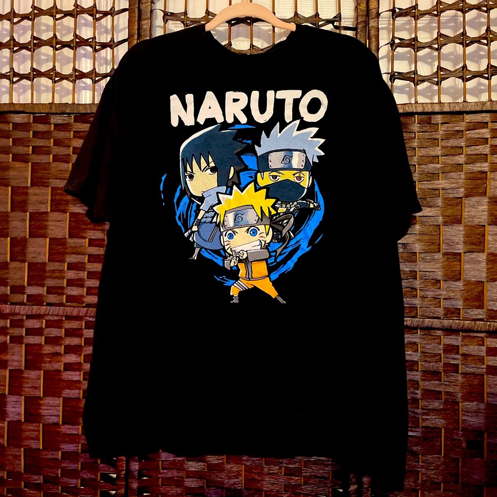 Naruto Shippuden Anime Graphic Tee 2X Black, sift spun cotton.
